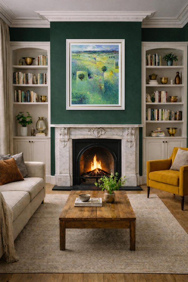 Nature’s Embrace by Mario Malfer, original painting, in room