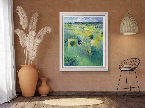 Nature’s Embrace by Mario Malfer, original painting, in room