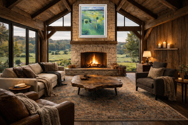 Nature’s Embrace by Mario Malfer, original painting, in room