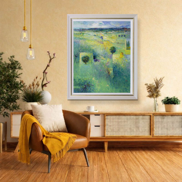 Nature’s Embrace by Mario Malfer, original painting, in room
