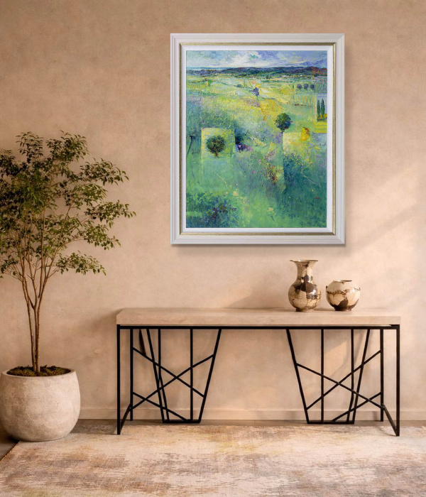 Nature’s Embrace by Mario Malfer, original painting, in room