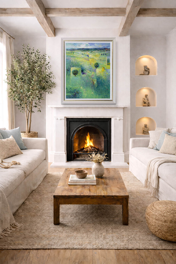 Nature’s Embrace by Mario Malfer, original painting, in room