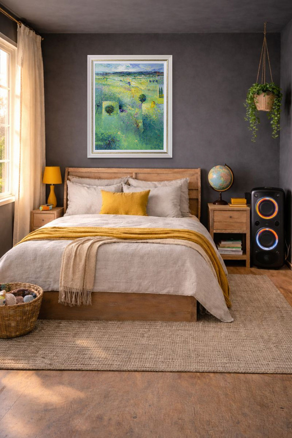 Nature’s Embrace by Mario Malfer, original painting, in room