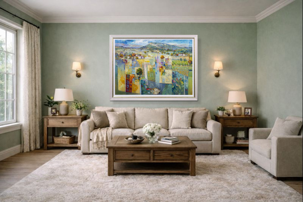 Nature’s Present by Mario Malfer, original painting, in room