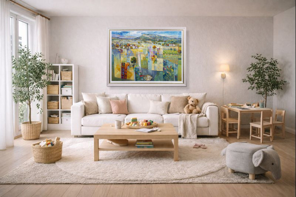 Nature’s Present by Mario Malfer, original painting, in room