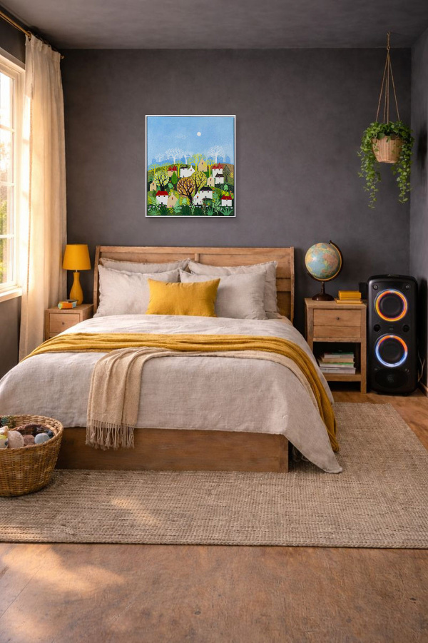 Houses by Sunita Khedekar, original painting, in room