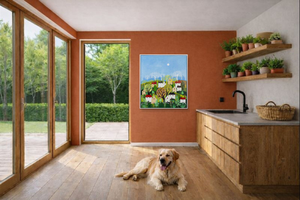 Houses by Sunita Khedekar, original painting, in room