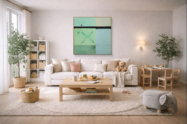 Lunar Coordinates by De Tomàs, original painting, in room