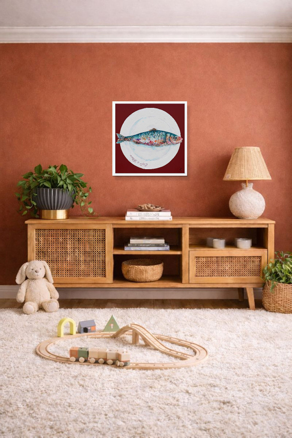 La Sardine (Original) by Giles Ward, original painting, in room
