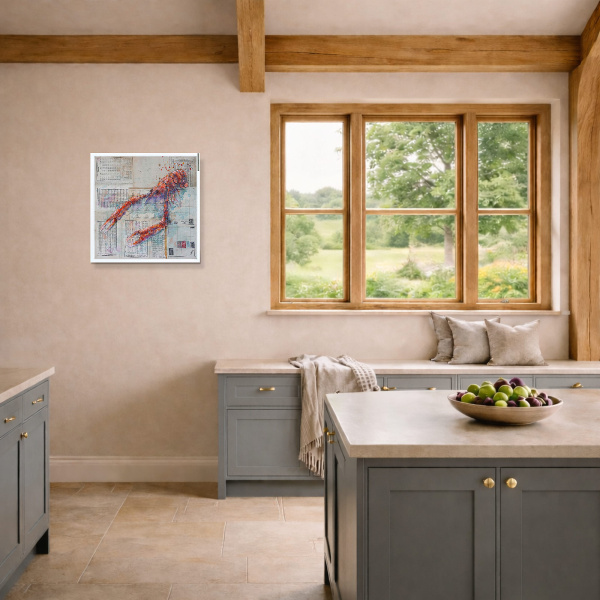 Langoustine Seas (Original) by Giles Ward, original painting, in room