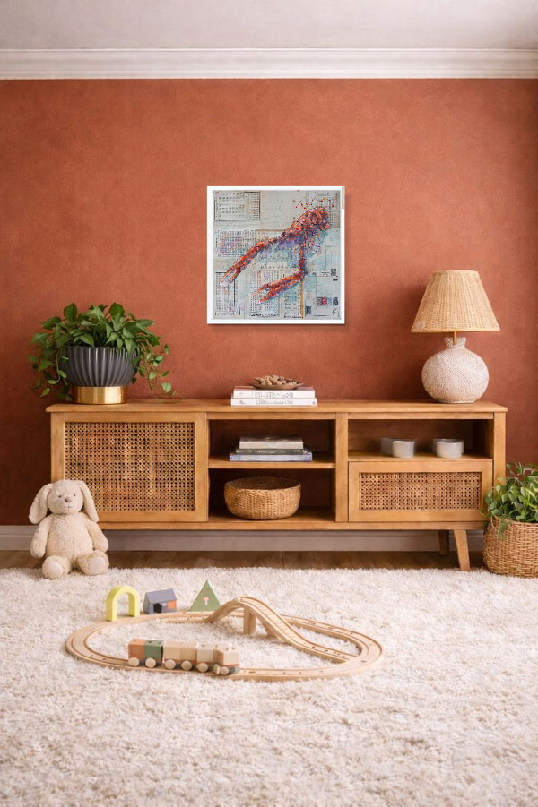 Langoustine Seas (Original) by Giles Ward, original painting, in room