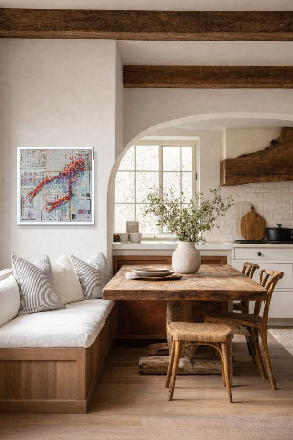 Langoustine Seas (Original) by Giles Ward, original painting, in room