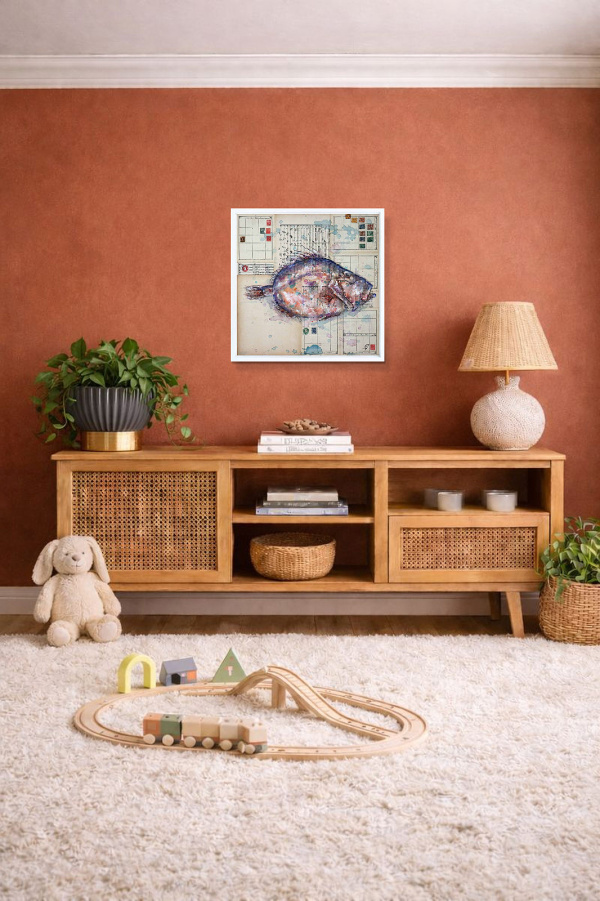 John Dory Scales (Original) by Giles Ward, original painting, in room