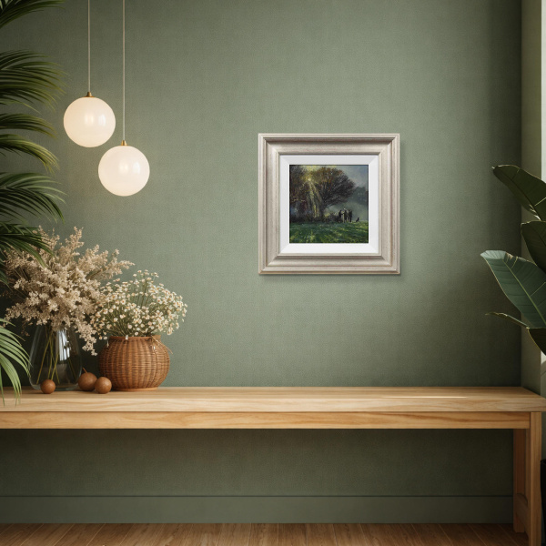 Morning Gathering by Stephen Hawkins, original painting, in room