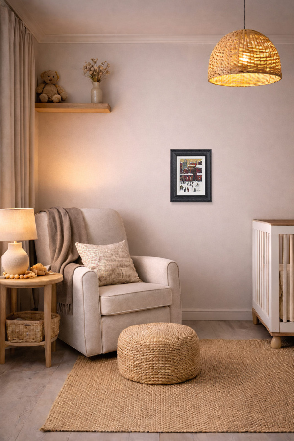 The New Sledge by David Alderman, original painting, in room