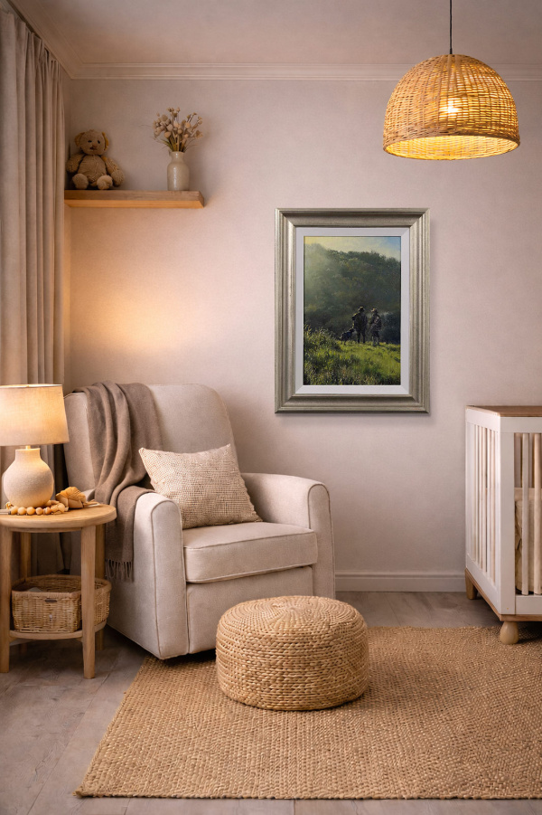 Winter Walks With You by Stephen Hawkins, original painting, in room