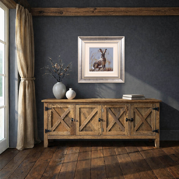 Alert Hare by Ruby Keller, original painting, in room