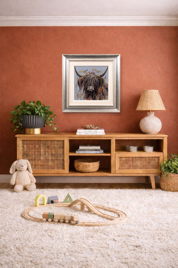 Are You Talking To Me? by Ruby Keller, original painting, in room