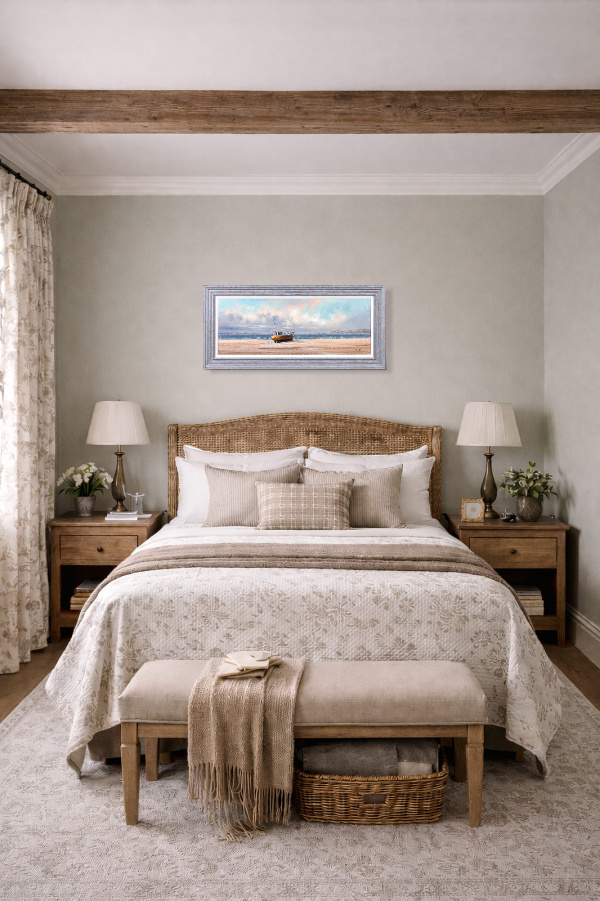 Boat At Rest by Allan Morgan, original painting, in room