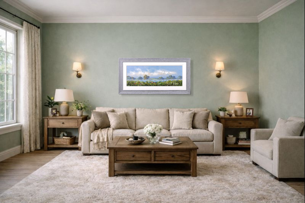 Countryside Pleasures by Allan Morgan, original painting, in room