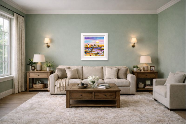 Flip-Flops Required by Rozanne Bell, original painting, in room