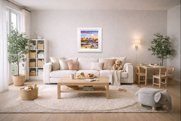 Flip-Flops Required by Rozanne Bell, original painting, in room