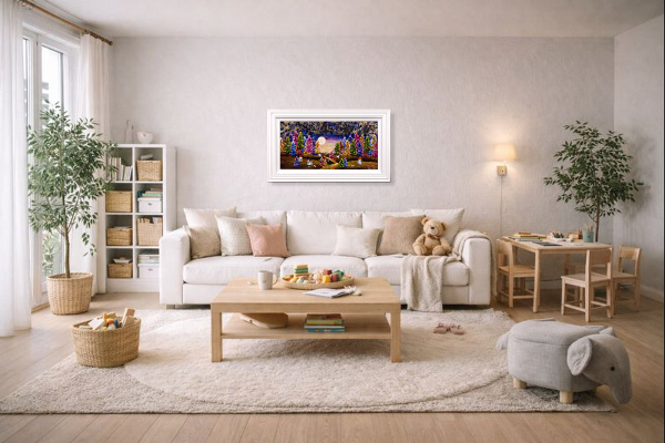 Everything Looks Better Right Now by Rozanne Bell, original painting, in room