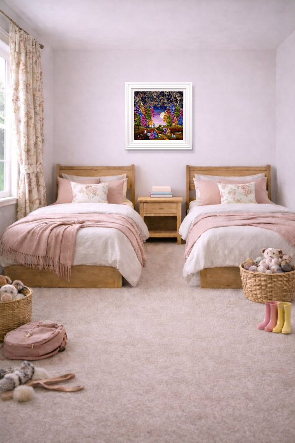 Rolling Hills, Big Thrills by Rozanne Bell, original painting, in room