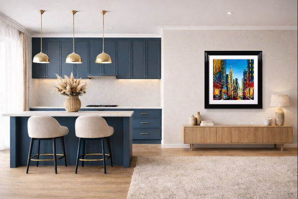 Rush Hour Reverie, NYC by Simon Wright, original painting, in room