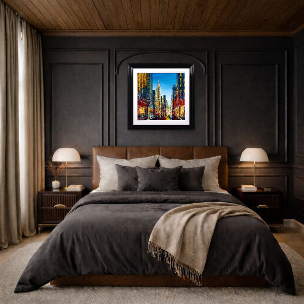 Rush Hour Reverie, NYC by Simon Wright, original painting, in room