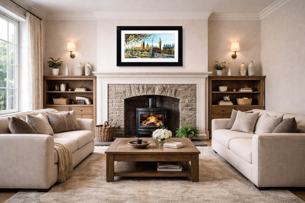 London Life by Simon Wright, original painting, in room