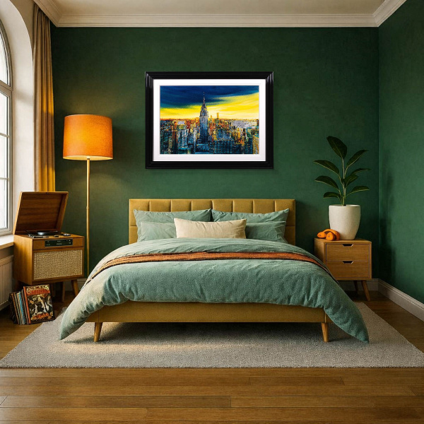 City of Light, New York by Simon Wright, original painting, in room