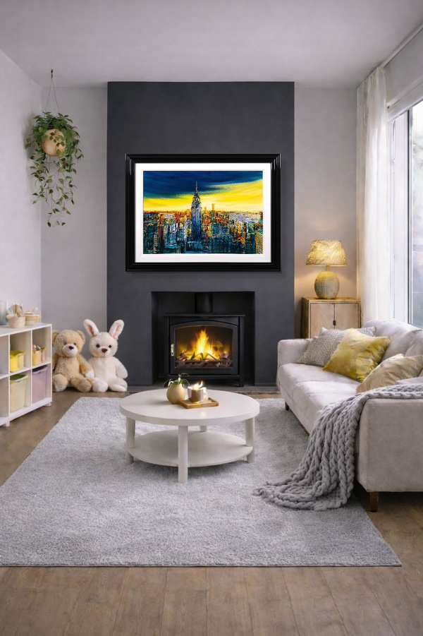 City of Light, New York by Simon Wright, original painting, in room