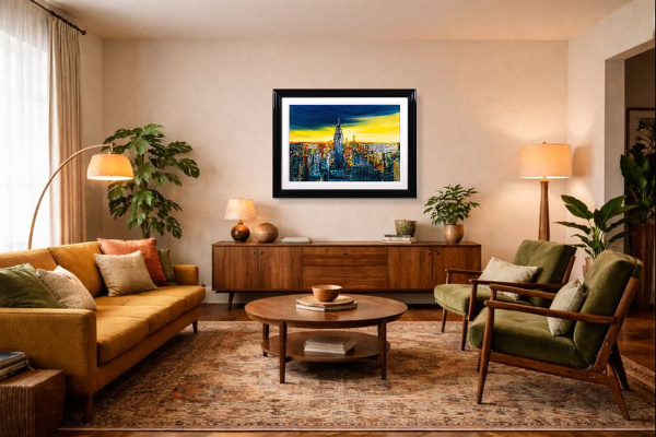 City of Light, New York by Simon Wright, original painting, in room