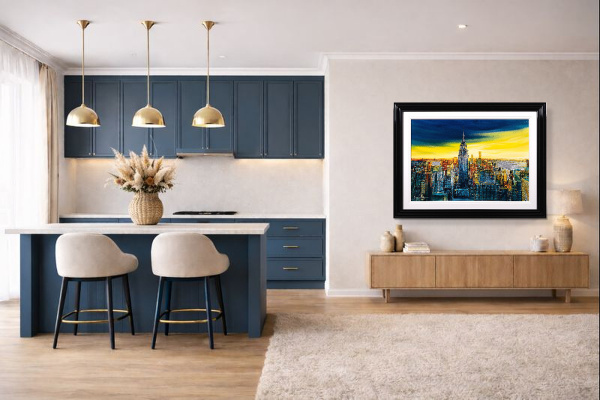 City of Light, New York by Simon Wright, original painting, in room