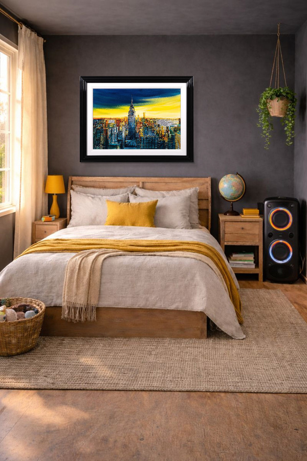 City of Light, New York by Simon Wright, original painting, in room