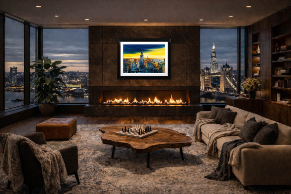 City of Light, New York by Simon Wright, original painting, in room