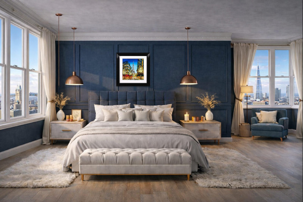 Eiffel Tower at Dusk by Simon Wright, original painting, in room