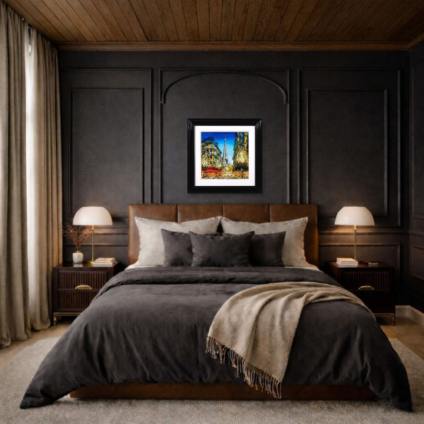 Eiffel Tower at Dusk by Simon Wright, original painting, in room