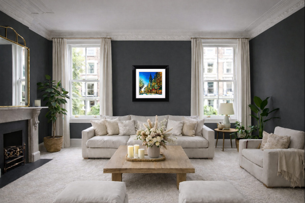 Midtown Glow by Simon Wright, original painting, in room