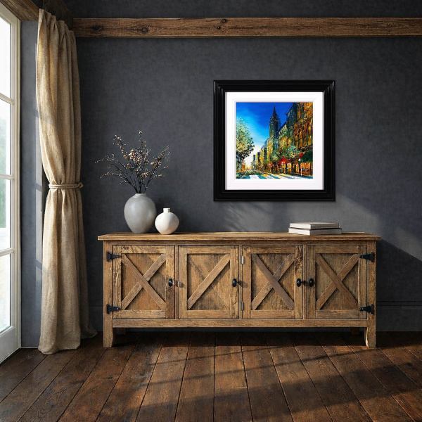 Midtown Glow by Simon Wright, original painting, in room