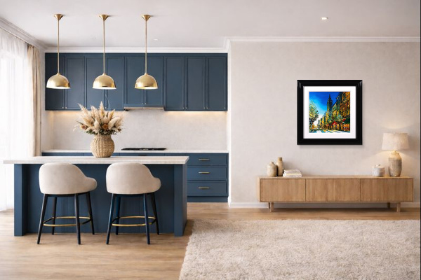 Midtown Glow by Simon Wright, original painting, in room