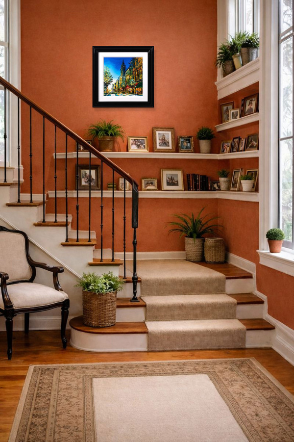Midtown Glow by Simon Wright, original painting, in room