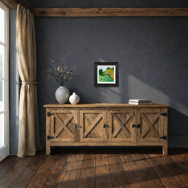 Two Tribes by David Alderman, original painting, in room