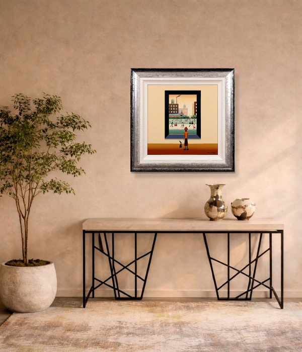 In The Park – L.S. Lowryish by Chris Chapman, original painting, in room