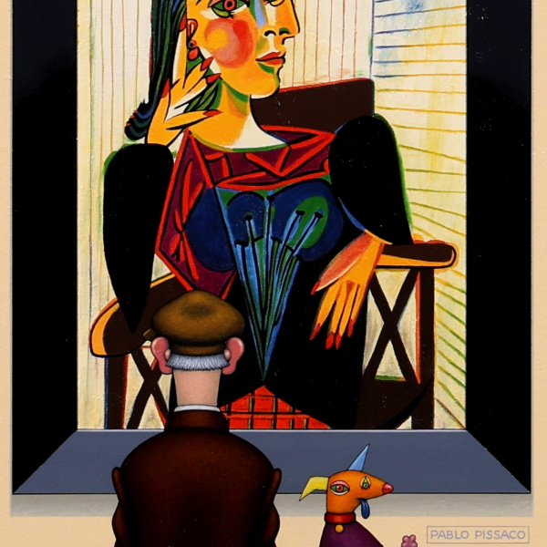Cubist Dog after Pablo Picasso by Chris Chapman, original painting, detail