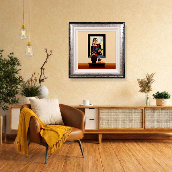 Cubist Dog after Pablo Picasso by Chris Chapman, original painting, in room