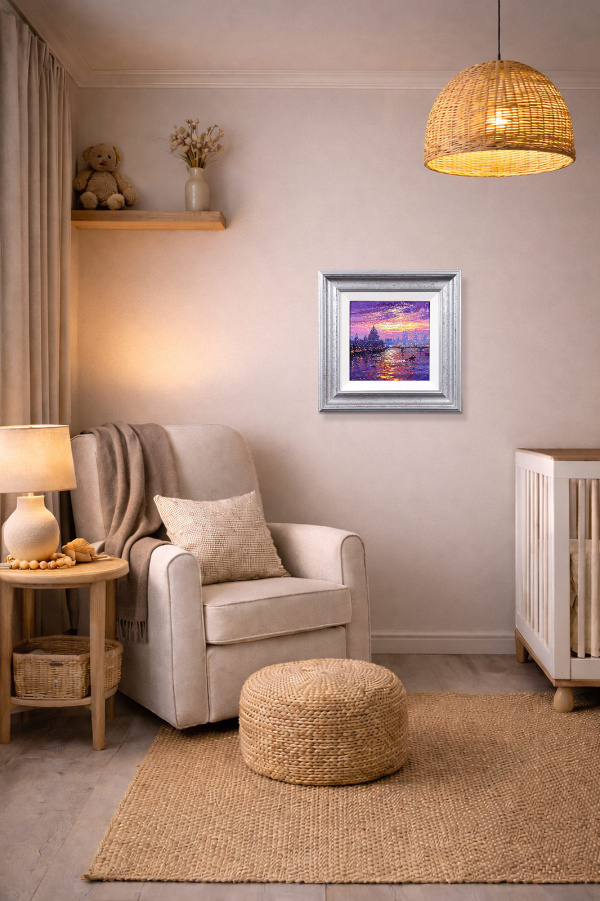 Reflections Of The Thames by Andrew Grant Kurtis, original painting, in room