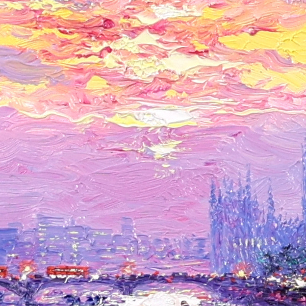 Sunshine Sparkle Across Westminster by Andrew Grant Kurtis, original painting, detail