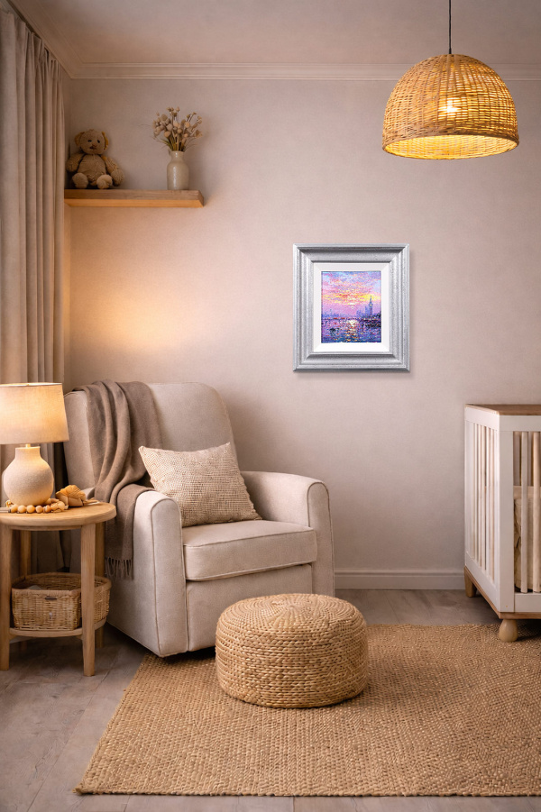 Sunshine Sparkle Across Westminster by Andrew Grant Kurtis, original painting, in room